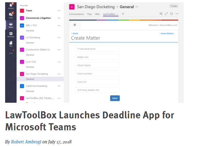LawToolBox Launches Deadline App for Microsoft Teams