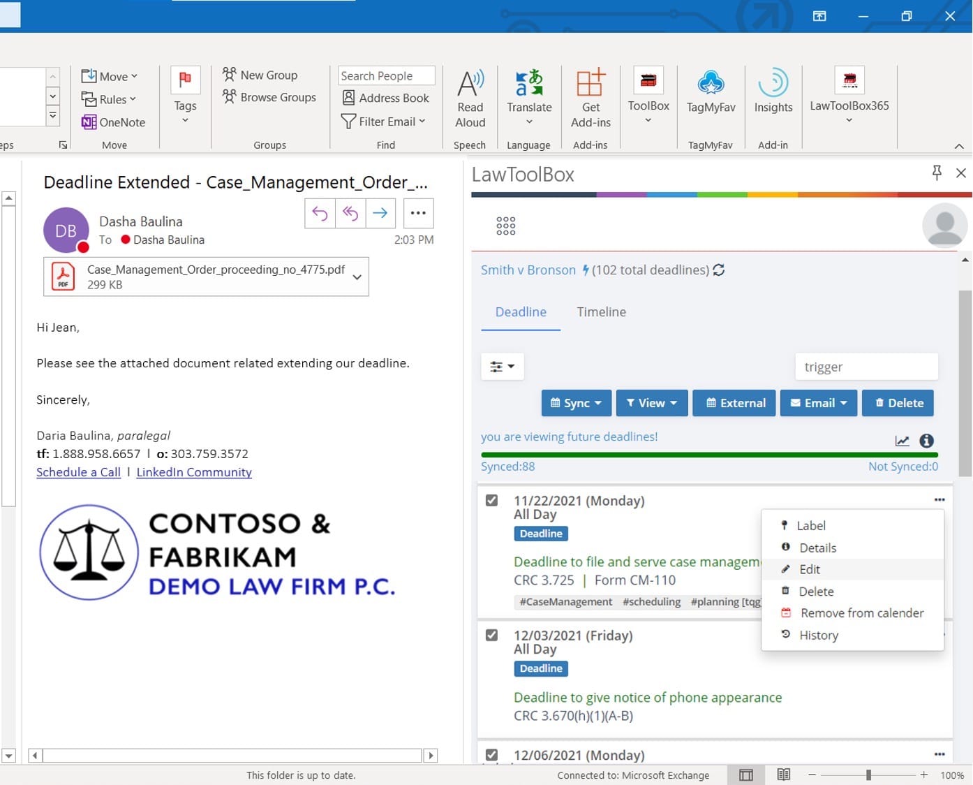 Editing a deadline in LawToolBox deadline calculator and calendaring software