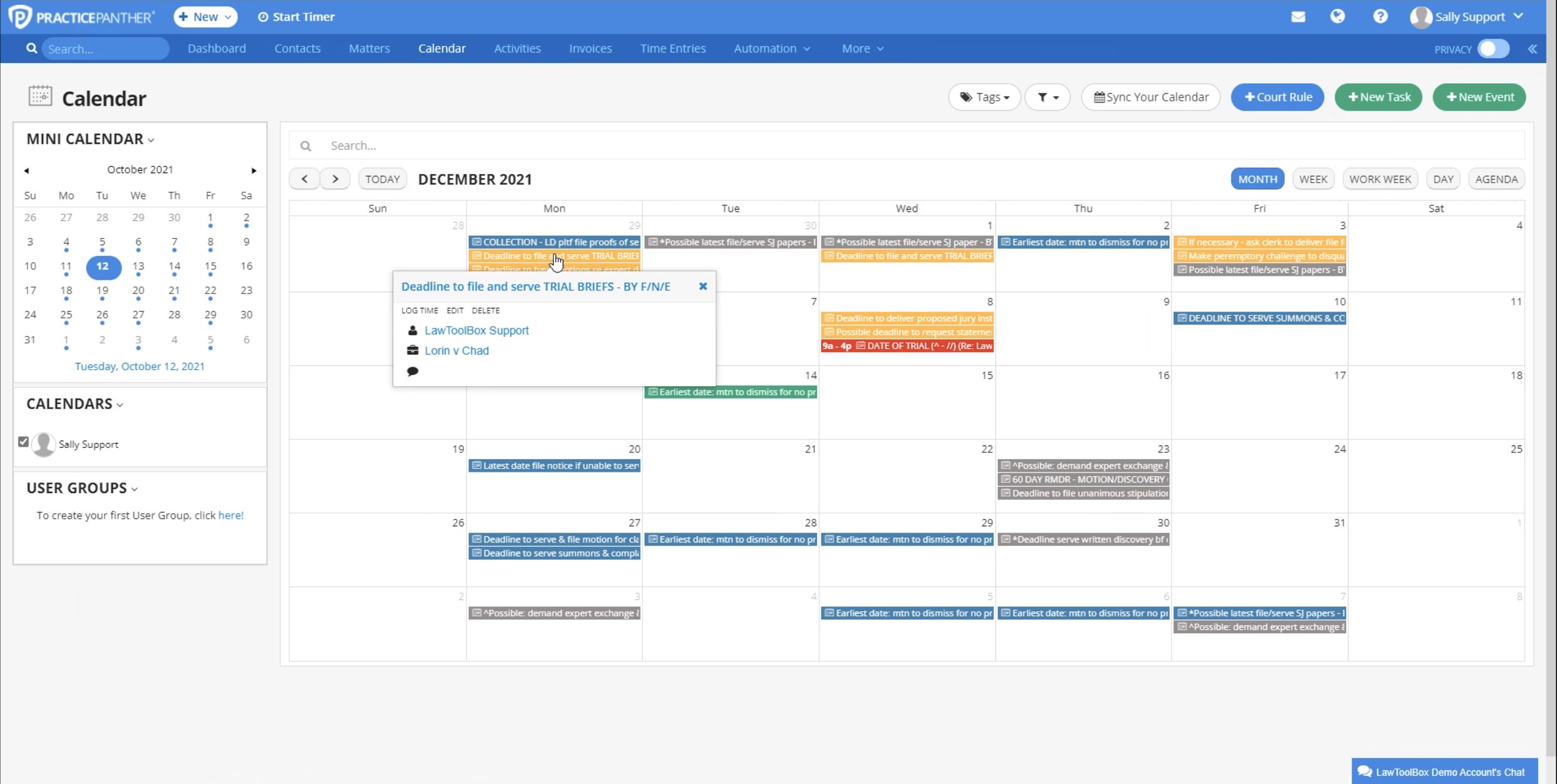 PracticePanther-Calendar Deadline Details Edit deadlines from inside your PracticePanther calendar to easily customize for your practice.